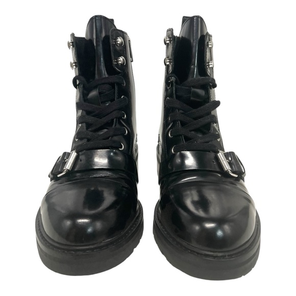 All Saints Donita Black Leather Croc Embossed Combat Moto Biker Boots Women’s 40 - Picture 4 of 16